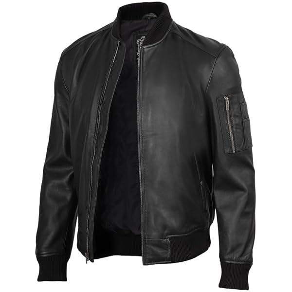 Generic Mens Black Leather Biker Jacket, Fully Lined, USA Flag